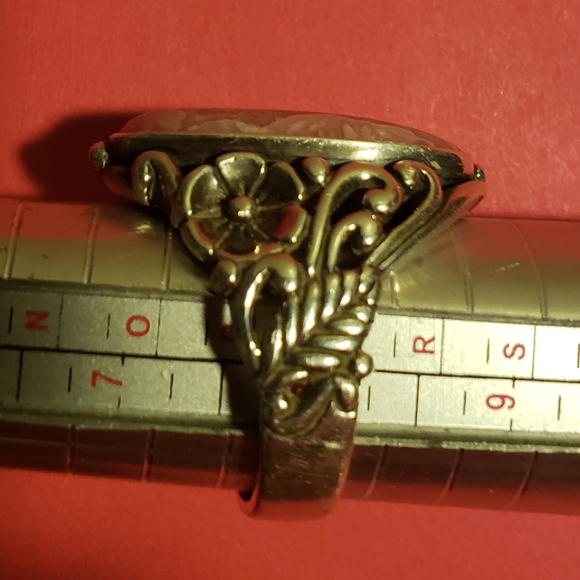 Vintage 925 Sterling Silver Pink Oval Rhodochrosite Ring - Picture 4 of 6